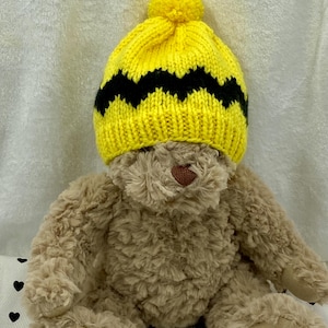 Charlie Brown Baby Beanie: Yellow Black Chevron Knit Hat image 4