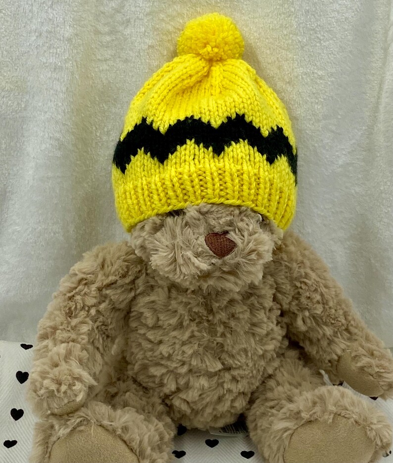 Charlie Brown Baby Beanie: Yellow Black Chevron Knit Hat image 4