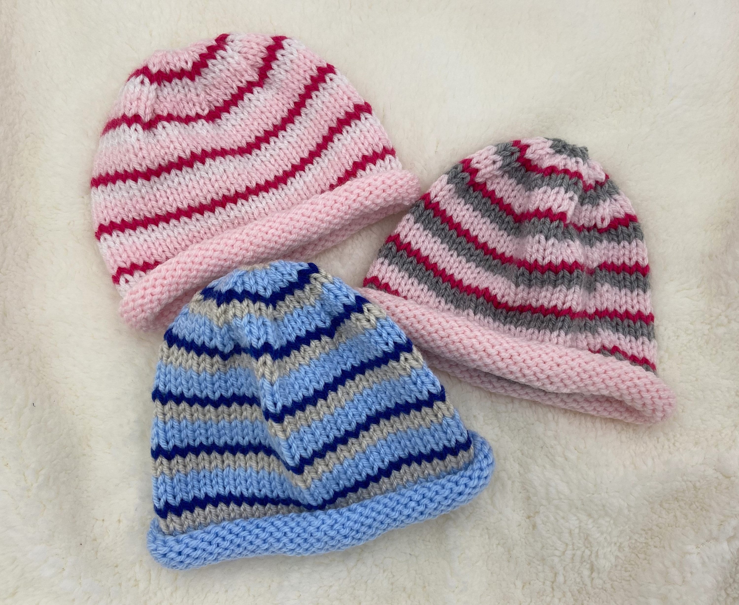 Striped Knit Beanie: Roll Brim Winter Hat for Baby, Toddler 