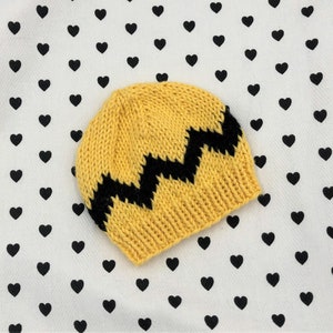 Charlie Brown Baby Beanie: Yellow Black Chevron Knit Hat