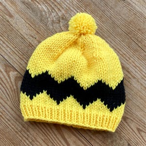 Charlie Brown Baby Beanie: Yellow Black Chevron Knit Hat image 1