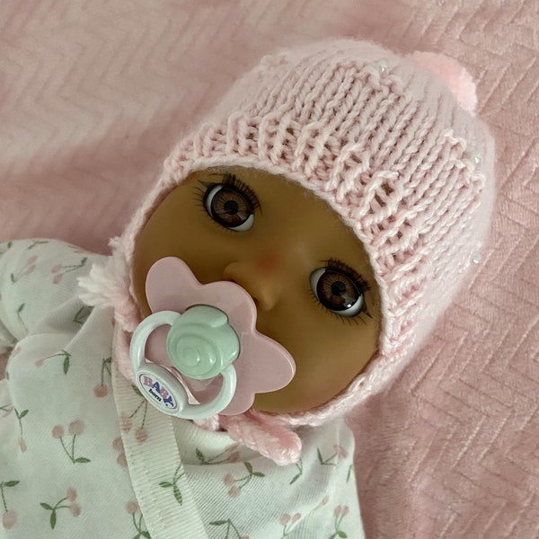 Soft Pink Earflap Hat Pearl Accent for Infants, Babies Chin Tie Hat that Covers Ears Baby Girl Knit Hat