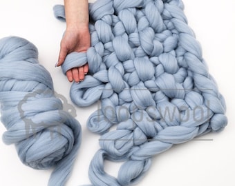 Hilo grueso de lana merino gigante, mecha voluminosa para tejer con los brazos (9.0 libras)
