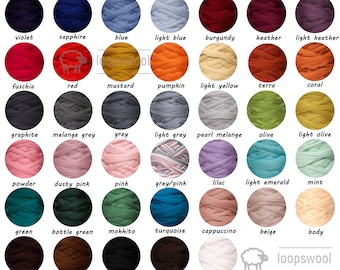 Merino Wool Samples, Samples of 40 colors x 10cm, Chunky Wool Yarn, 100% Merino Wool, High Quality Merino Wool