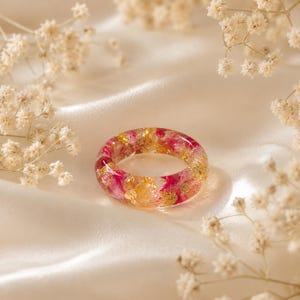 Custom Flower Petal Resin Ring: Silver or Gold Foil Band