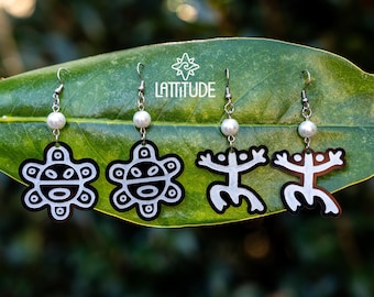 Sol y Coqui Taino Symbols with Glass pearls Earrings | Puerto Rico Bad Bunny Earrings | Boricua