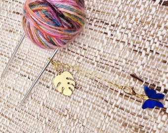 SPECIAL SOCKS Mini Butterfly row counter - 10 rings of 3 mm with Monstera tassel and a butterfly carabiner - MINI Row counter