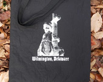 Bolsa de tecido acolchoada com estampa serigráfica do cemitério de Wilmington, Delaware