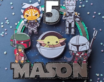 Personalised name age birthday celebration cake topper adults kids, space birthday, wars cake topper, star cake topper, superhero birthday