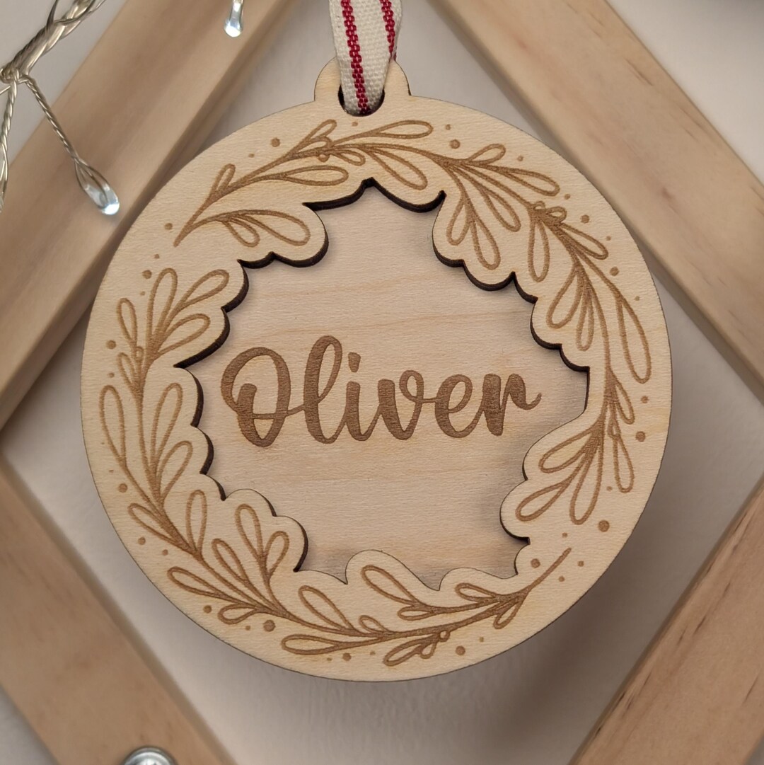Name Mistletoe Engraved Wooden Christmas Ornament, Personalised Bauble ...
