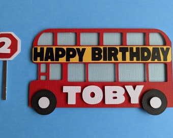 Handmade personalised London bus theme cake topper party celebration birthday kids children's adults decor gift