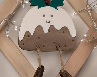 Stanley the Christmas Pud pudding wood tree hanging ornament; stocking filler; holiday tree decoration, secret santa gift, stocking tag