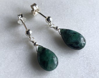 Emerald Earrings, Genuine Emerald, Silver or Gold, Emerald Drop Earrings, Emerald Dangle, May birthstone, May Gift, Emerald Jewellery,