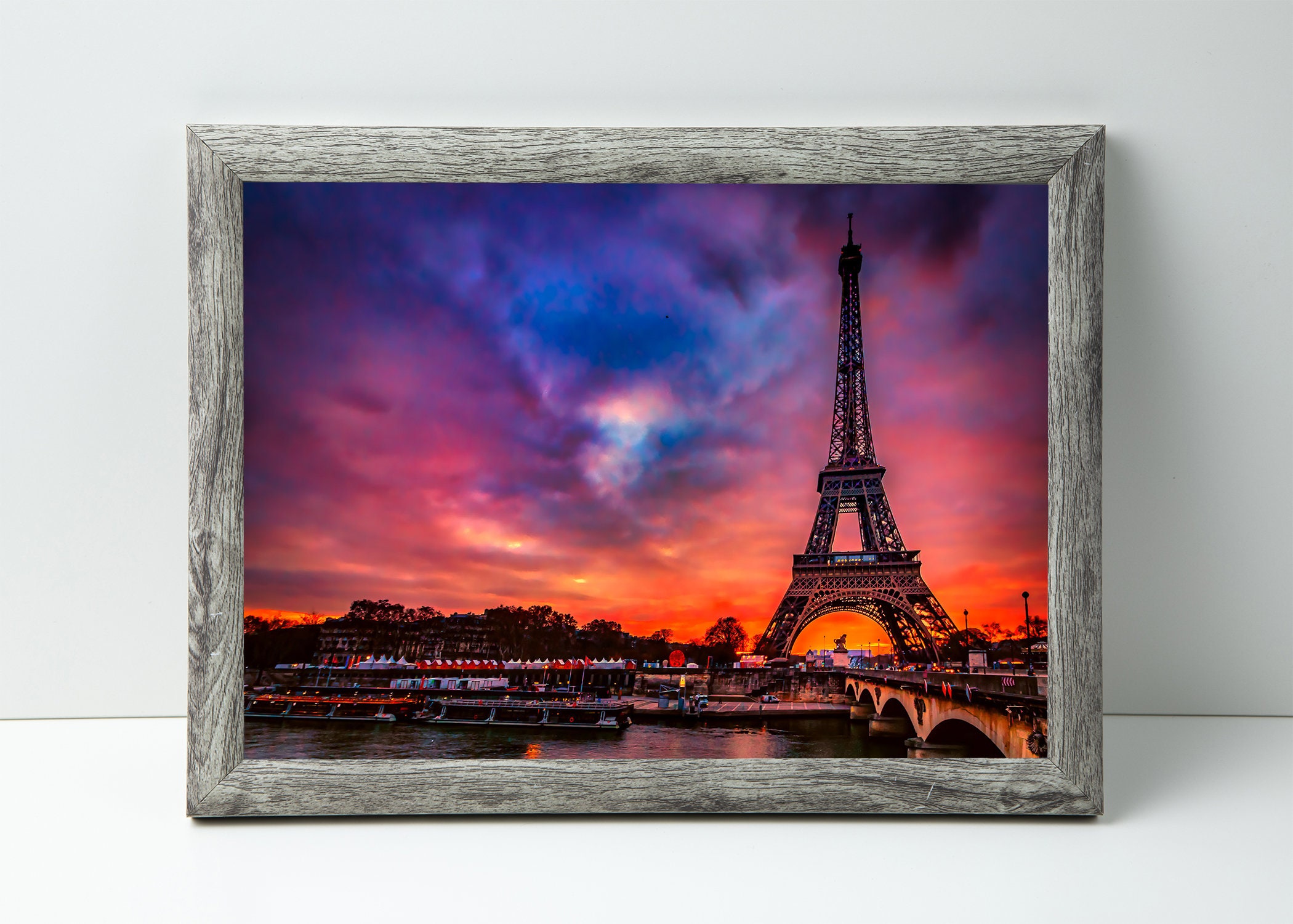 European Seine, Sunset Giclee Eiffel Poster, Fine River Photography, Metal Print, - Wall Gift Vibrant Travel Tower France Etsy Art Paris, Decor,