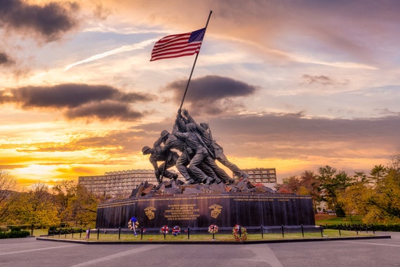 Sunset at the Marine Corps Memorial, Iwo Jima Monument, Washington