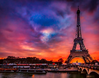 Eiffel Tower Sunset Print: Paris Seine River Fine Art Photography