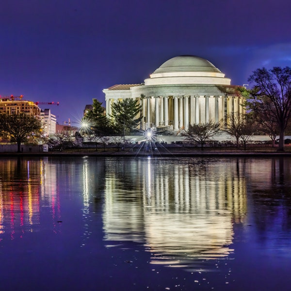 Jefferson Memorial Night, Washington DC Landscape Photography, Fine Art Print, Patriotic Souvenir, Cherry Blossom Poster, Metal Home Decor