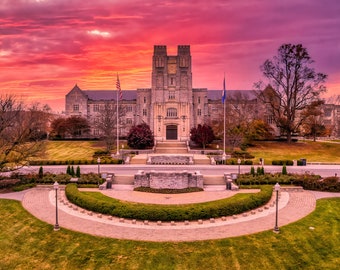 Sunset at Burruss Hall, Virginia Tech Landmark, Campus Landscape Photography, Fine Art Print Gift for VT Students, Alumni and Fans