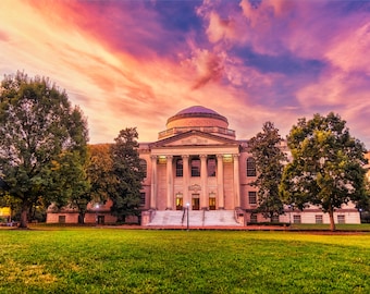 Pink Sunrise at UNC Library, University of North Carolina at Chapel Hill Landscape Wall Decor, Gift for Tar Heel fans/alumni, Fine art print