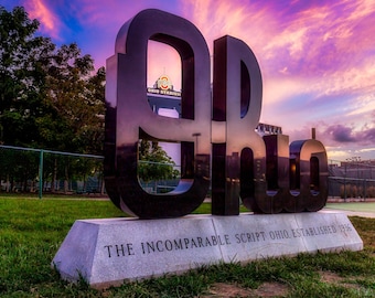 Ohio Stadium Print Sunrise: OSU Campus Wall Art Buckeye Stadium Decor, Script Ohio print, gift for Ohio State students, alumni and fans