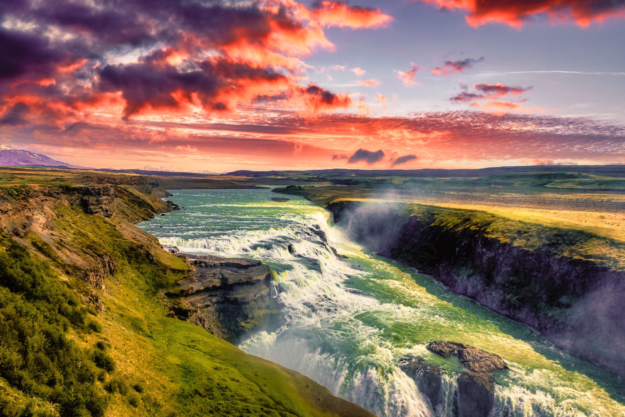 Gullfoss Waterfall Sunset: Iceland Landscape Photography Print - Etsy