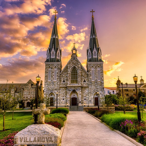 Sunrise at Villanova, St Thomas Church, Philadelphia Landmark home decor, Fine Art Photography, Graduation gift for student and alumni