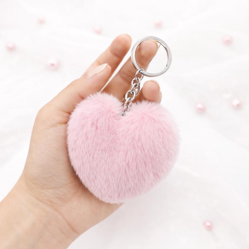 Fluffy Pink Heart Key Ring/ Pink/ Girlie/ Cute Gifts| Accessories ...