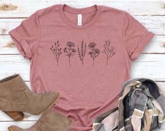 Wild Flowers Shirt, Wildflower Tshirt, Floral Tshirt, Botanical Shirt, Flower Shirt, Nature Lover Shirt, Ladies Shirts, Gift for Womens