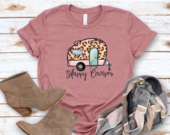Happy Camper Shirt,Camping Shirt,Cheetah Shirt,Camp Lover Shirt,Camper T-Shirt,Adventure Shirt,Travel Shirt,Camper Gift,Wanderlust Shirt