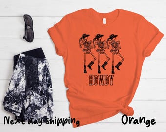 Tanzendes Skelett Howdy Shirt, Skelett Sweatshirt, Halloween Party T-Shirt, Howdy Shirt, Cowgirl T-Shirt, Geschenk für Cowgirl