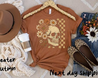 Halloween Floral Skull Shirt, Flower Skull Skeleton Shirt, Skull T-Shirt, Floral Skull T-Shirt,Halloween Skull Tee, Flower Sweatshirt