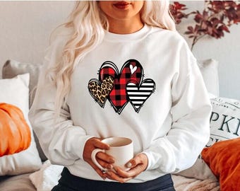 Buffalo Plaid Love Hearts Shirt,Plaid Love Shirt, Valentine's Day Gifts, Women Buffalo Plaid Love Heart, Couples Matching Shirt,