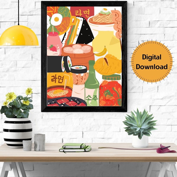 Traditional Korean Foods And Drinks, Korean Cuisine, Street Food, Korea, Cute Wall Decor Art, Digital Download