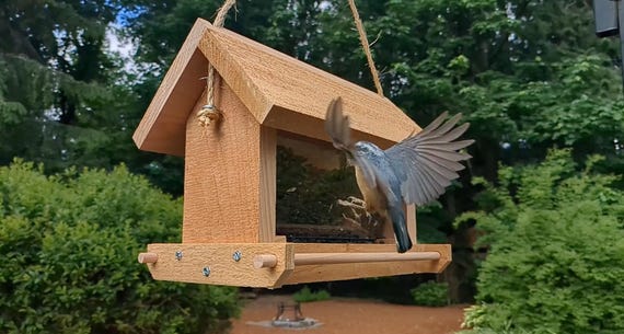 Wooden Bird Feeder Outdoor – Rustic Cedar Hanging Feeder for Garden Decor & Birdwatching Gift