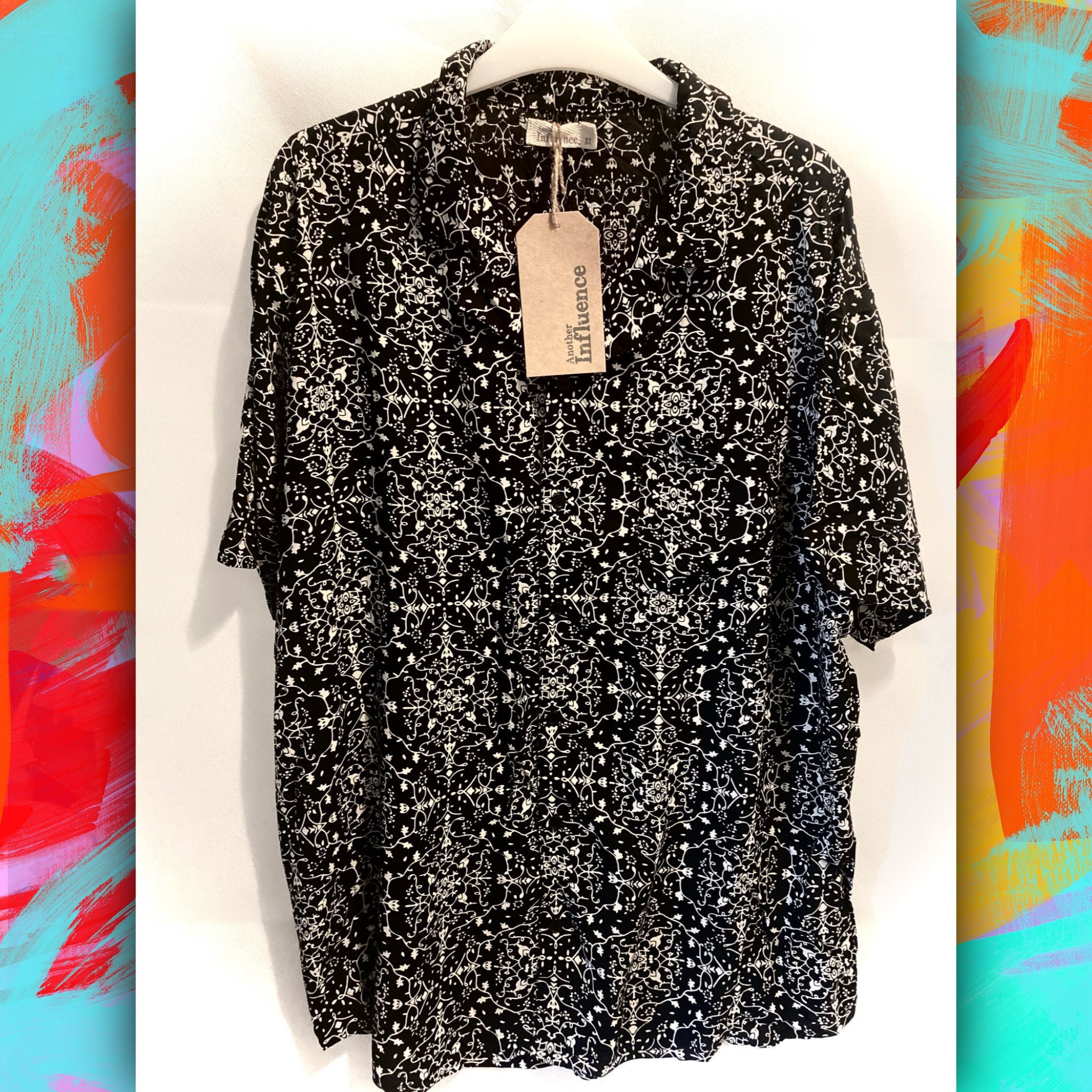 Black Printed Short Sleeve Shirt Etsy