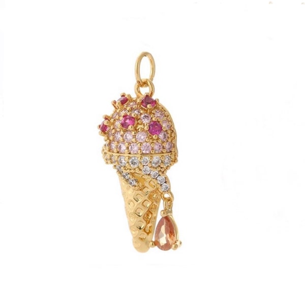 Pink ice cream flat back charm pendant for jewellery making / 23x21mm Cute bling Harlow back ice cream/ diy charm