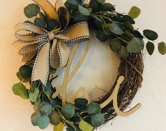 Eucalyptus wreath, Front Door wreath, Hi sign, Simple wreath, Anytime wreath, minimalist wreath,Summer wreath