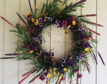 Wispy Wildflower Wreath, Burgundy Front Door Wreath, Wispy Wreath,Indoor Wreath, Small Wreath