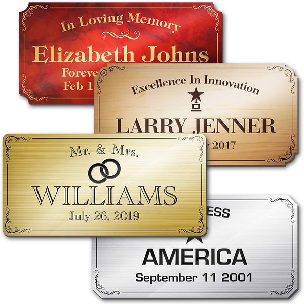 Vary Size, Personalized, Custom Engraved, Brushed Gold Solid Brass Plate Picture Frame Name Label Art Tag for Frames, Adhesive/Screw