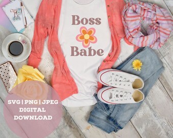 Boss Babe Retro Svg, Retro Svg, Mom Boss Svg, Girl Boss svg, Power Flower Svg, Retro Flower Svg, Png, Digital Descargar para máquina de corte