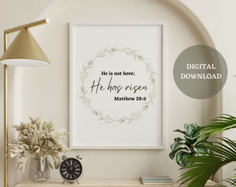 Mateo 28:6 Arte de pared imprimible de Pascua, Arte religioso, Jesús, Arte de pared de Pascua, Arte de pared cristiano, Arte de pared de versículos bíblicos, Arte de pared minimalista