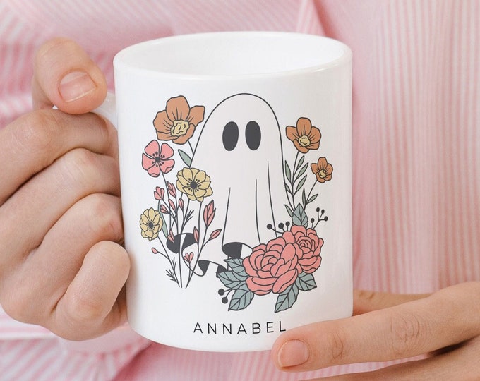 Cute Ghost Halloween Mug, Halloween Fall Coffee Mug Gift For Her, Fall Birthday Gift For Sister, Ghost Lover Mug, Cute Boo Pumpkin Mug