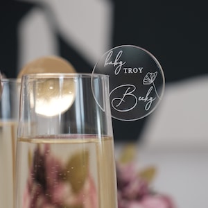 Bomboniere per baby shower Etichetta bevanda personalizzata Topper per bevande Decorazione per baby shower Idee per baby shower in acrilico Topper per cocktail Decorazioni per feste