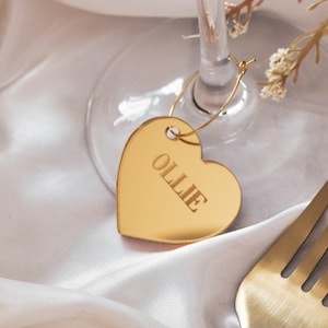 Herz Glas Namensschilder Wein Charm Name für Gläser Glas Marker Drink Namensschild Hochzeit Tischdekoration Hen Do Favors Partydekorationen