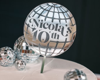 Decorazione Per Torta Con Palline Da Discoteca Mamma Mia - Set Di 32 Pezzi (Palline Argentate E Glitter) - Per Compleanno Anni '70 E Addio Al Nubilato