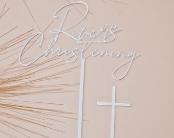 Personalised Christening Cake Topper with Separate Cross Charm Set Acrylic Cross for Cake Topper Crucifix Gold Silver Baptism Topper