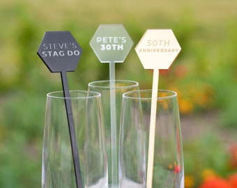 Hexagon Acrylic Drink Stirrers Personalised Birthday Decorations For Men 40th Birthday Ideas Adult Party Favours Decoration Cocktail Stirrer