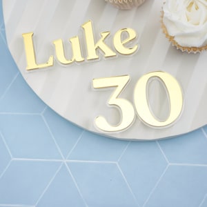 Personalised Name and Age Acrylic Cake topper Gold Cake Charm Silver Custom Acrylic Name Cake Topper Side Number Cake Charm