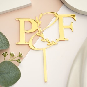 Topper de pastel de boda, iniciales de boda, adorno de pastel personalizado, adorno de pastel con letras, adorno de acrílico dorado inicial para pastel de boda