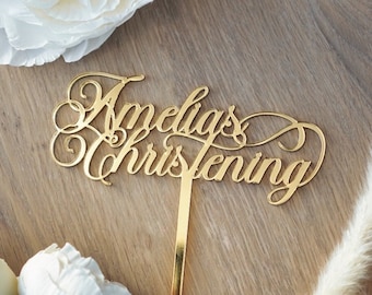 Personalised Christening Cake Topper Acrylic Holy Communion God Bless Cake Topper Gold Silver Baptism Topper Christening Decorations